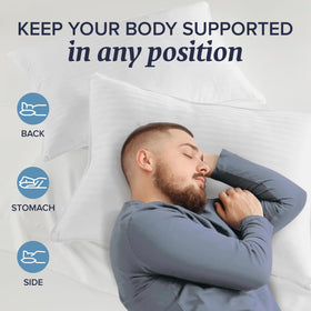 Beckham pillow suitable for back and stomach sleepers with versatile fill for support.