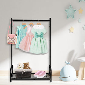 Becomrock Dress-Up Rack in black finish enhances modern playrooms