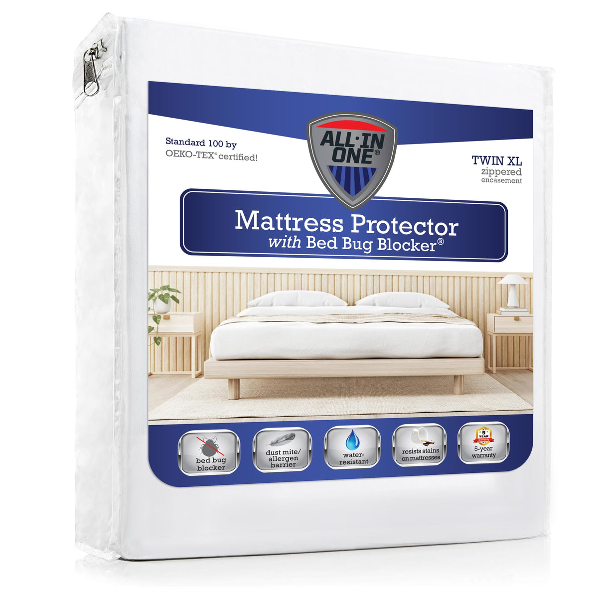 Bed Bug Blocker all-in-one mattress protector zippered encasement closeup showing secure closure