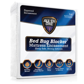 Bed Bug Blocker mattress protector with zippered encasement guards against spills.