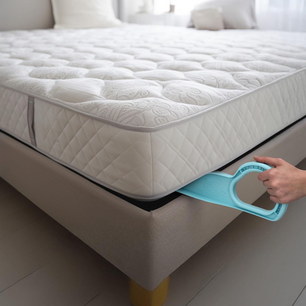 Bed MadeEZ bed skirt placement is easier during setup.