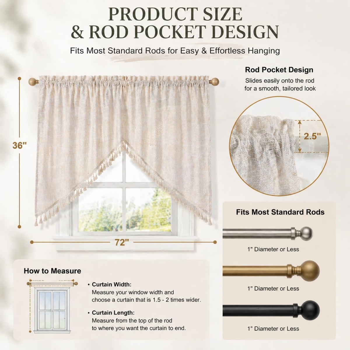 Beda Home kitchen-over-sink swag curtain reduces glare while preserving visibility.
