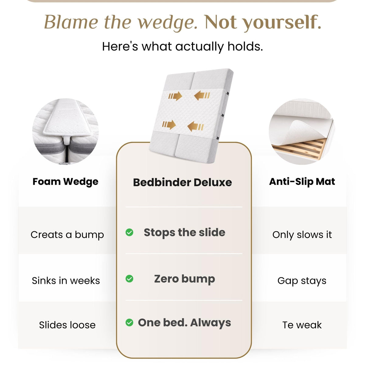 Bedbinder DeLuxe anti-slip bed bridge connector prevents drifting for stable nights