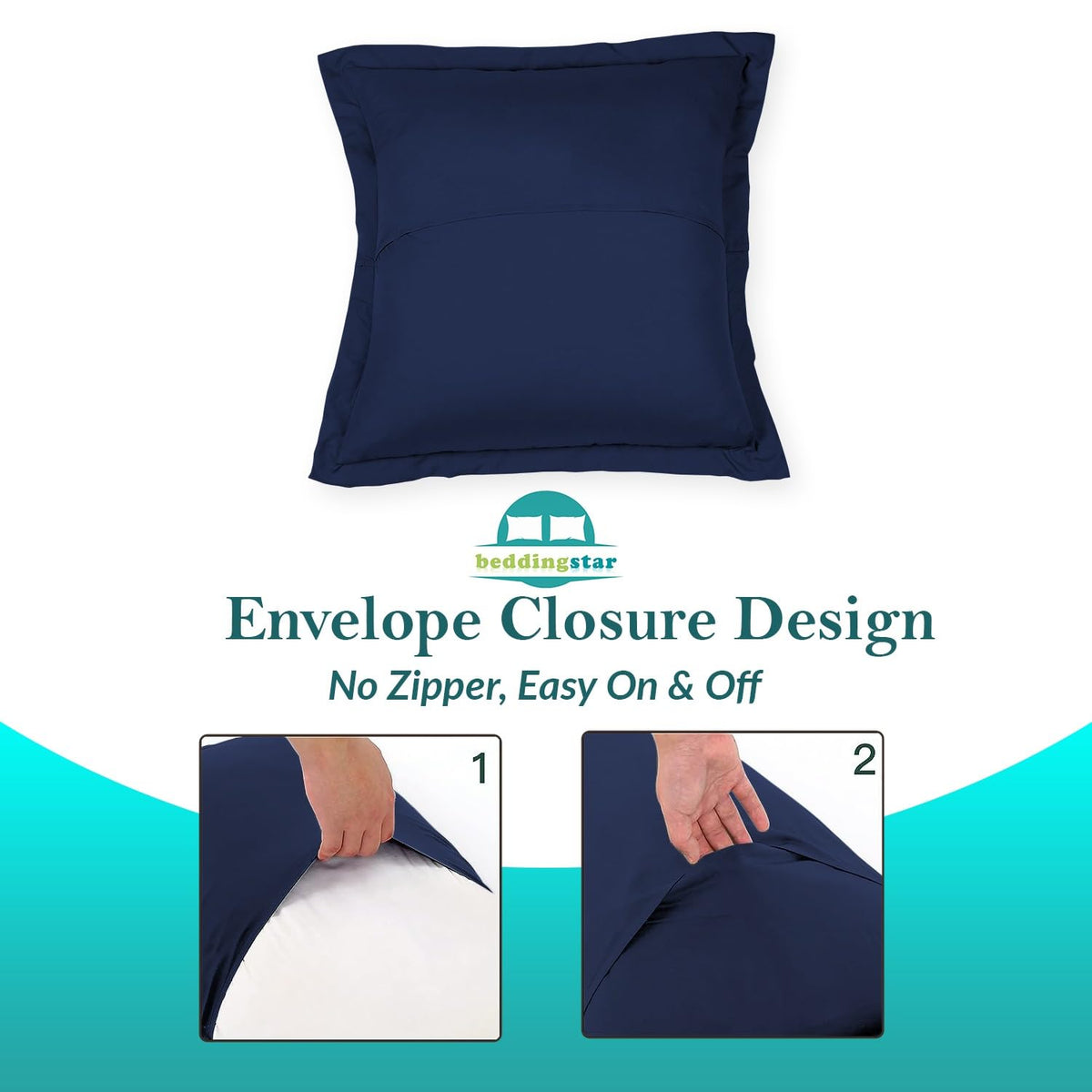 Beddingstar navy sham with sateen finish enhances bed aesthetics and feel.