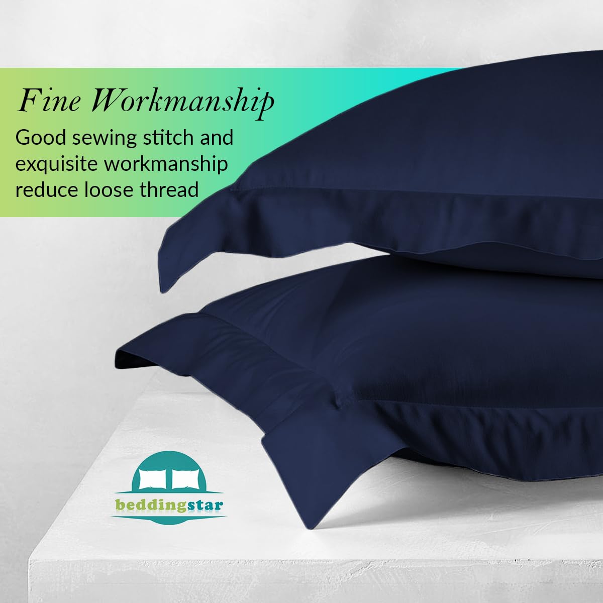 Beddingstar navy blue euro shams arranged on bed to illustrate decor impact.
