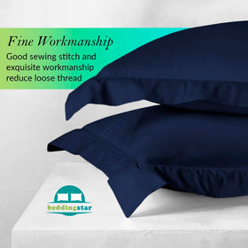Beddingstar navy blue euro shams arranged on bed to illustrate decor impact.