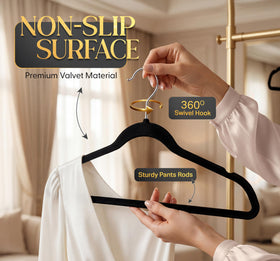 BEDDORA Velvet Hangers 360° swivel hook enables easy access from any angle.