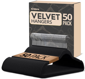 BEDDORA Velvet Hangers set 50-pack with black finish provides secure grip for tops.