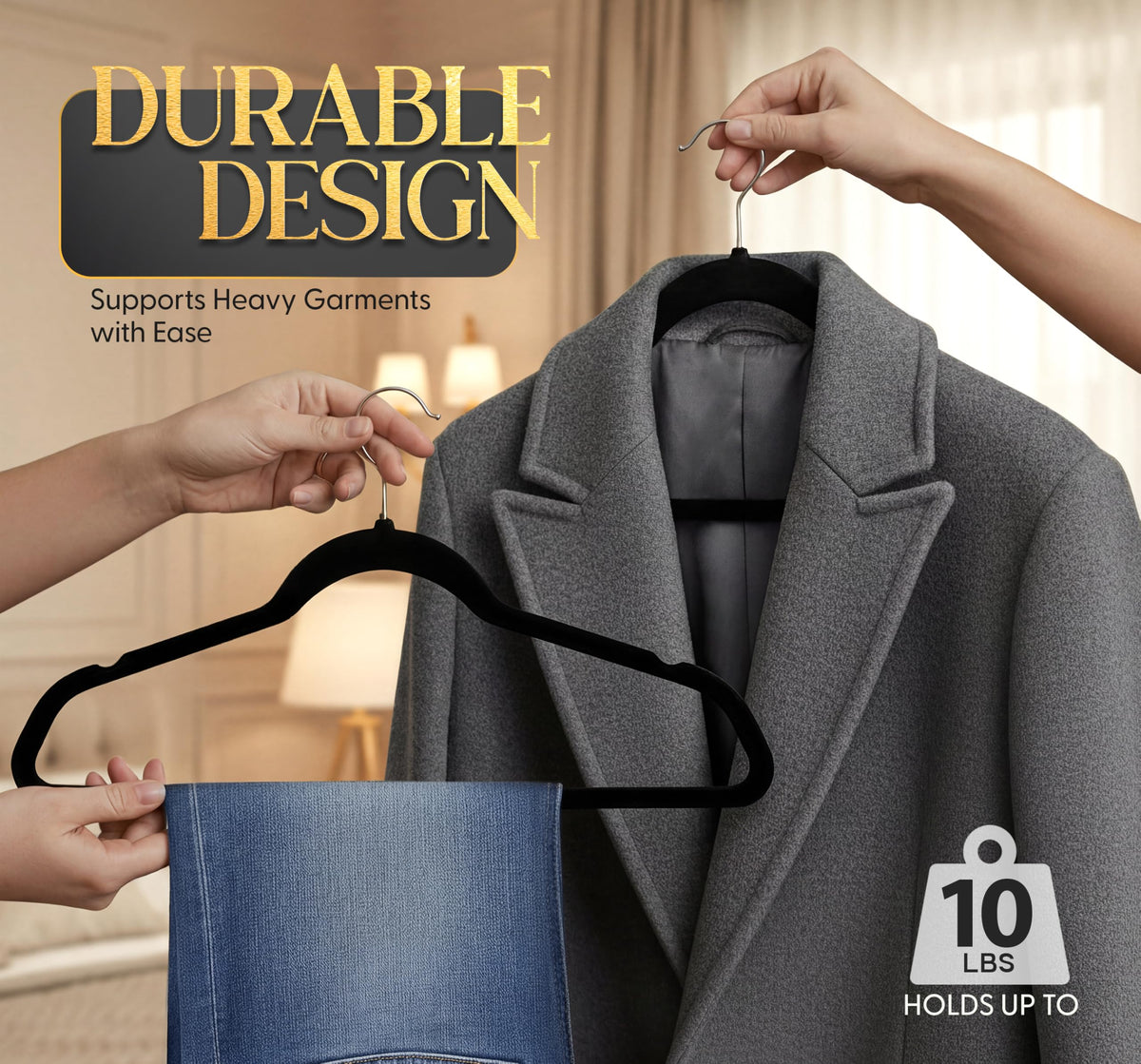 BEDDORA Velvet Hangers ultra-thin design maximizes storage in tight closets.