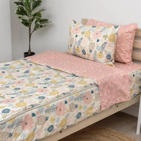 Beddy's Flower Blossoms bedding set folded, showing the zipper design for quick make.