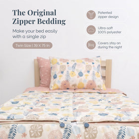 Beddy's Flower Blossoms sheets with pink floral pattern for cozy kids' room.