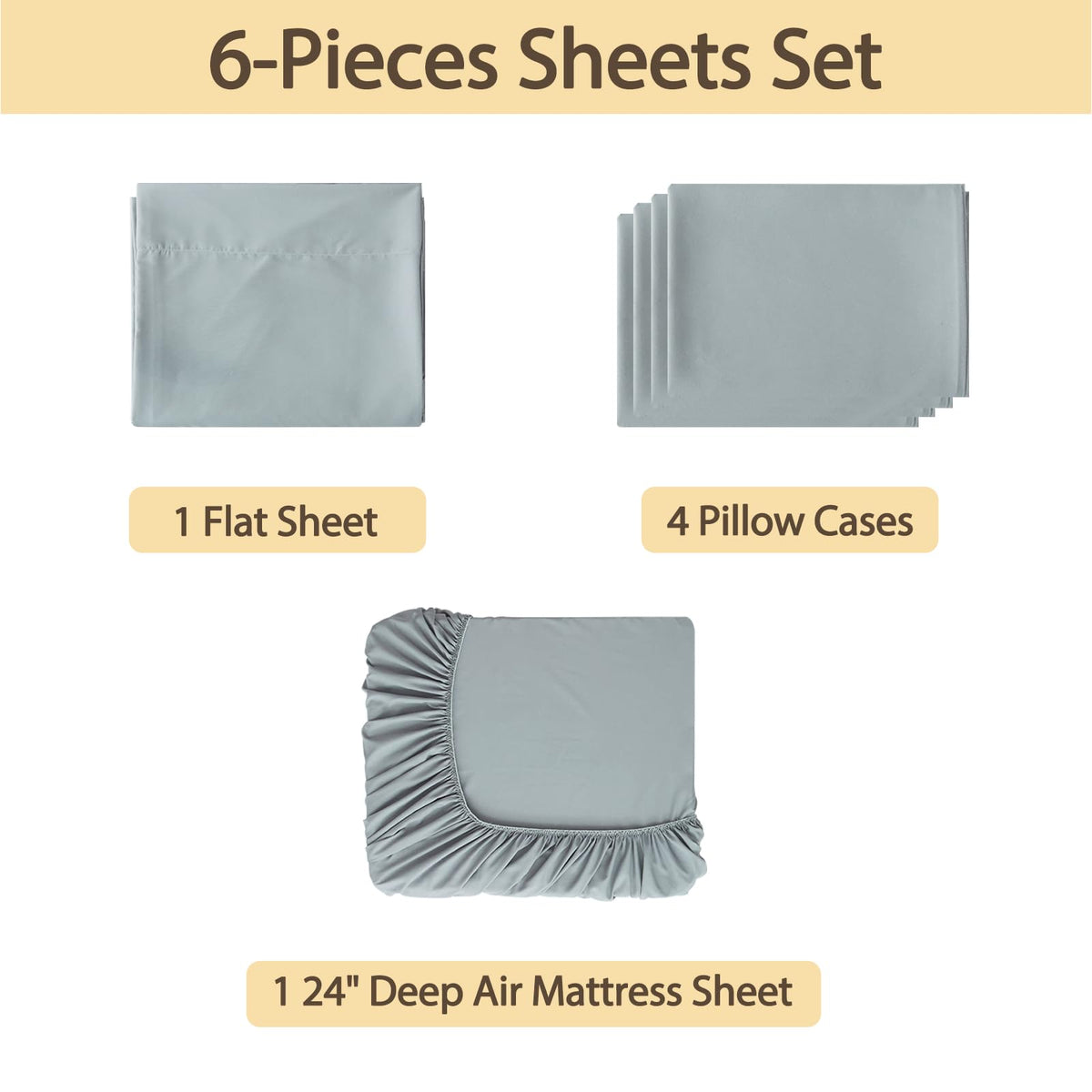 Bedecor air mattress sheet set queen on bed gray finish enhances a bed-like look