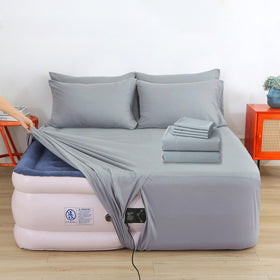 Bedecor air mattress sheet set queen packaging shows easy inflate feature