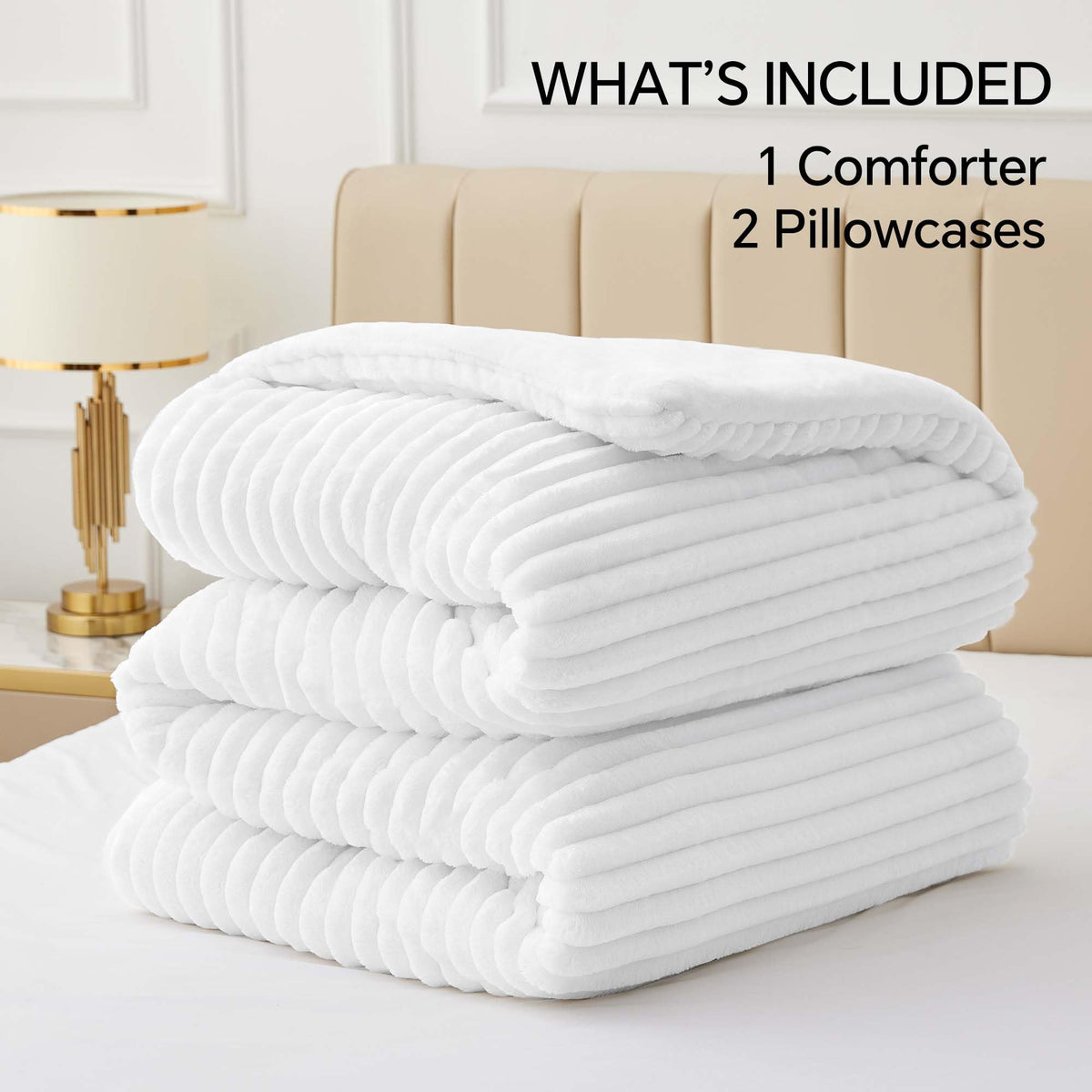 BEDELITE bright white plush finish adds softness to the bed.