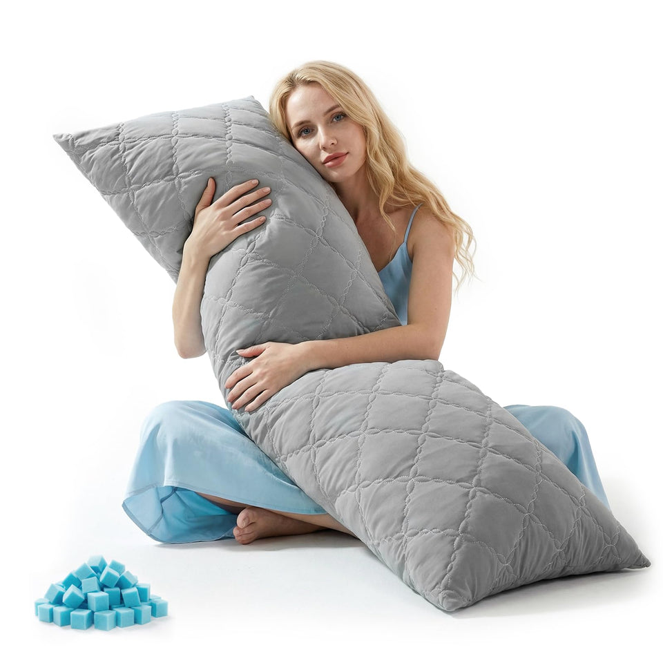 BEDELITE cooling body pillow front view showing sleek, breathable design for comfort