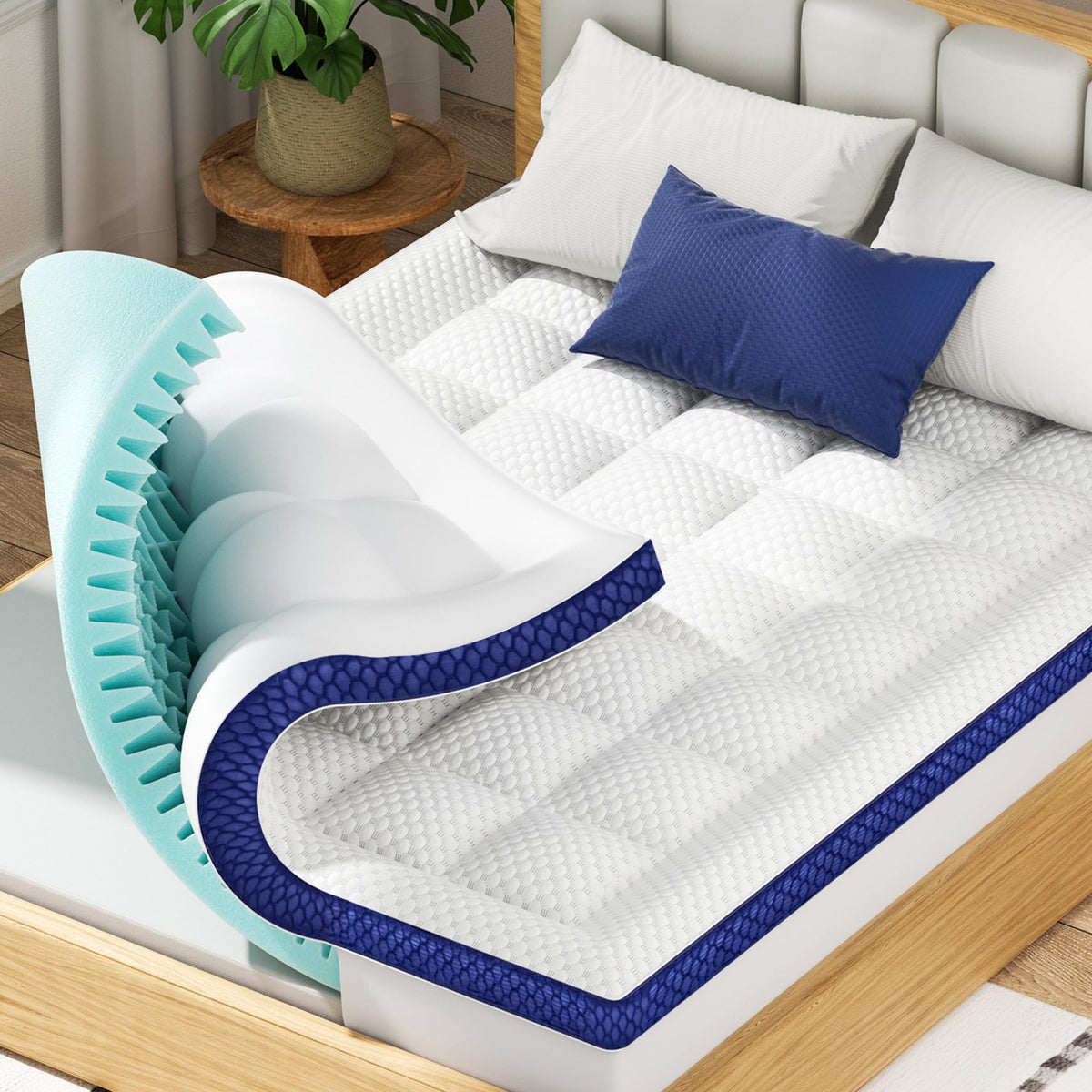 BEDELITE dual-layer topper front view highlights plush comfort.