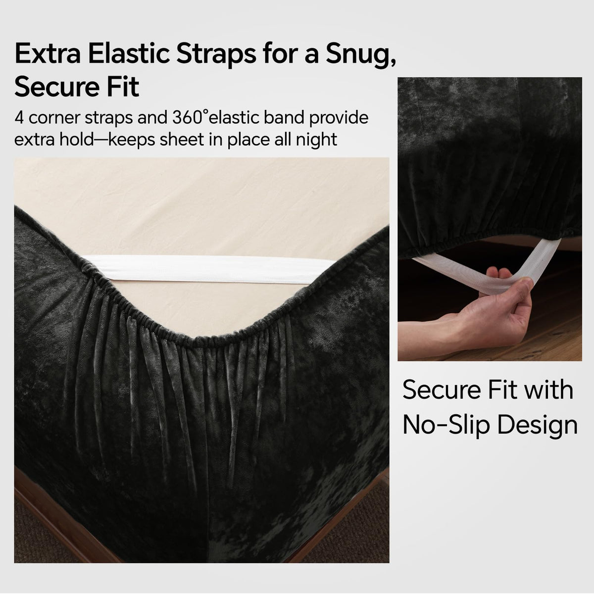 BEDELITE reinforced elastic corner straps keep the sheet in place.
