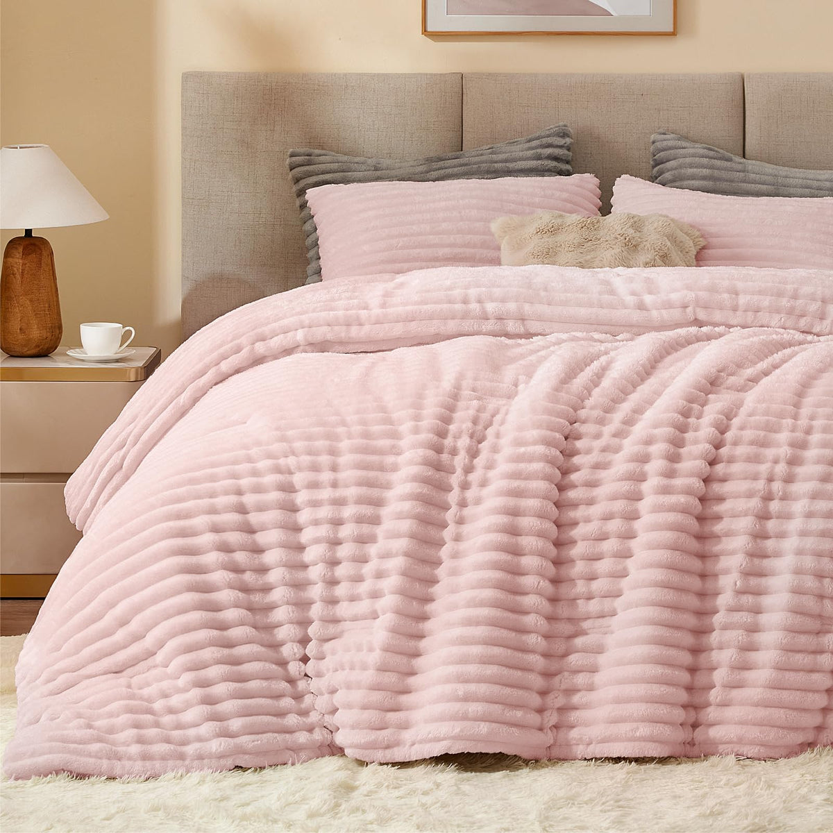 BEDELITE fleece full comforter set pink provides cozy warmth for nights
