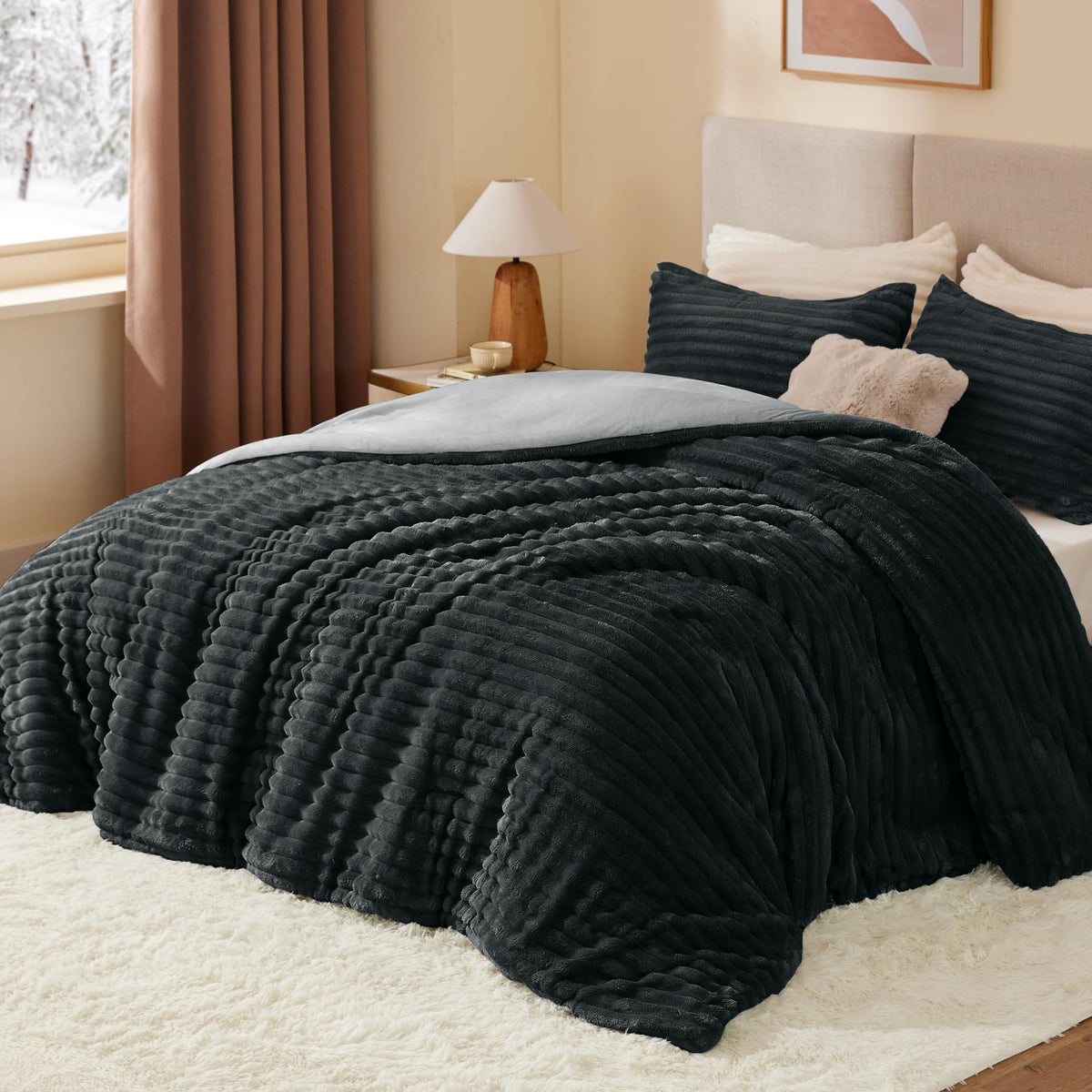 BEDELITE comforter set micro-mink side shows silky touch for premium warmth at night