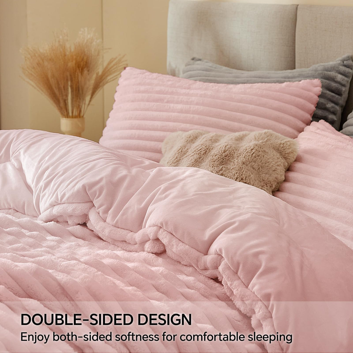 BEDELITE queen comforter faux fur texture, plush feel on cool nights