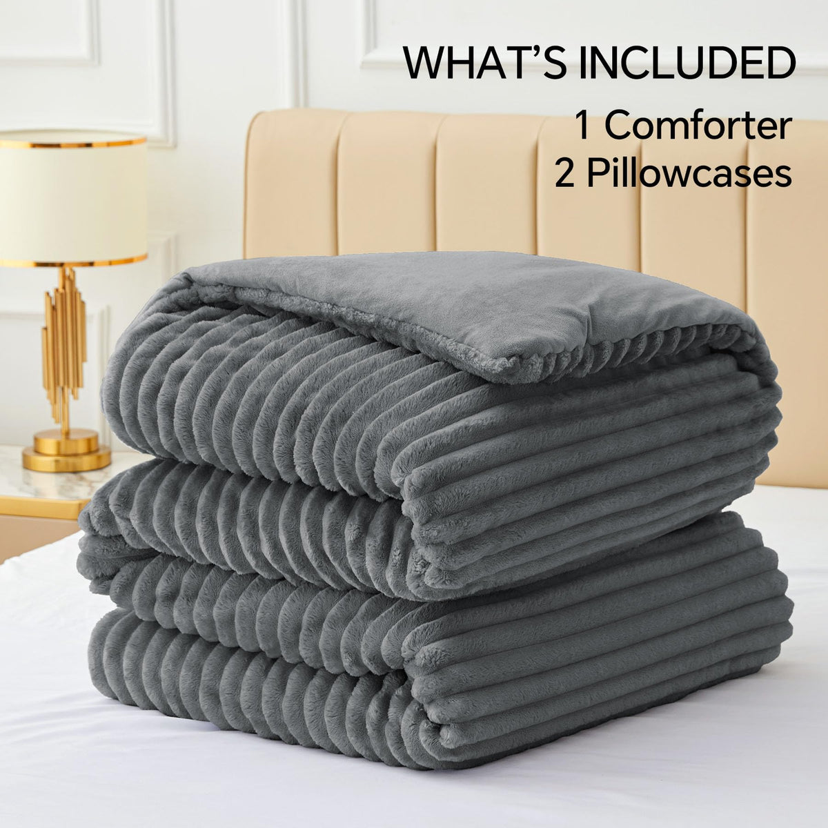 BEDELITE fleece queen comforter packaging simplifies gifting or storage.