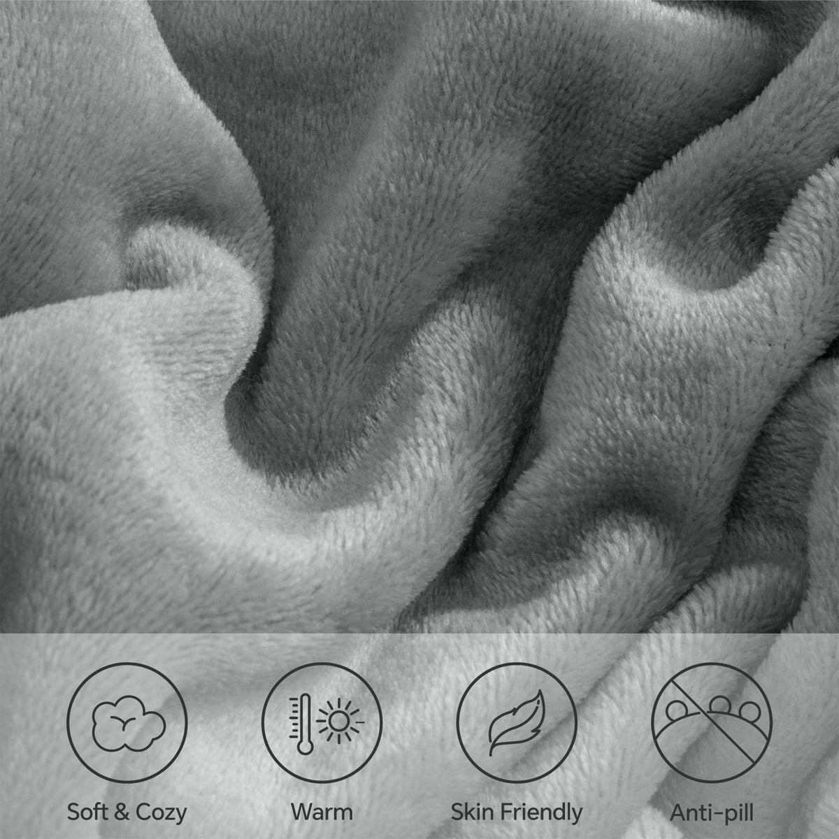 Close-up of BEDELITE plush microfleece texture with low-pilling feel.