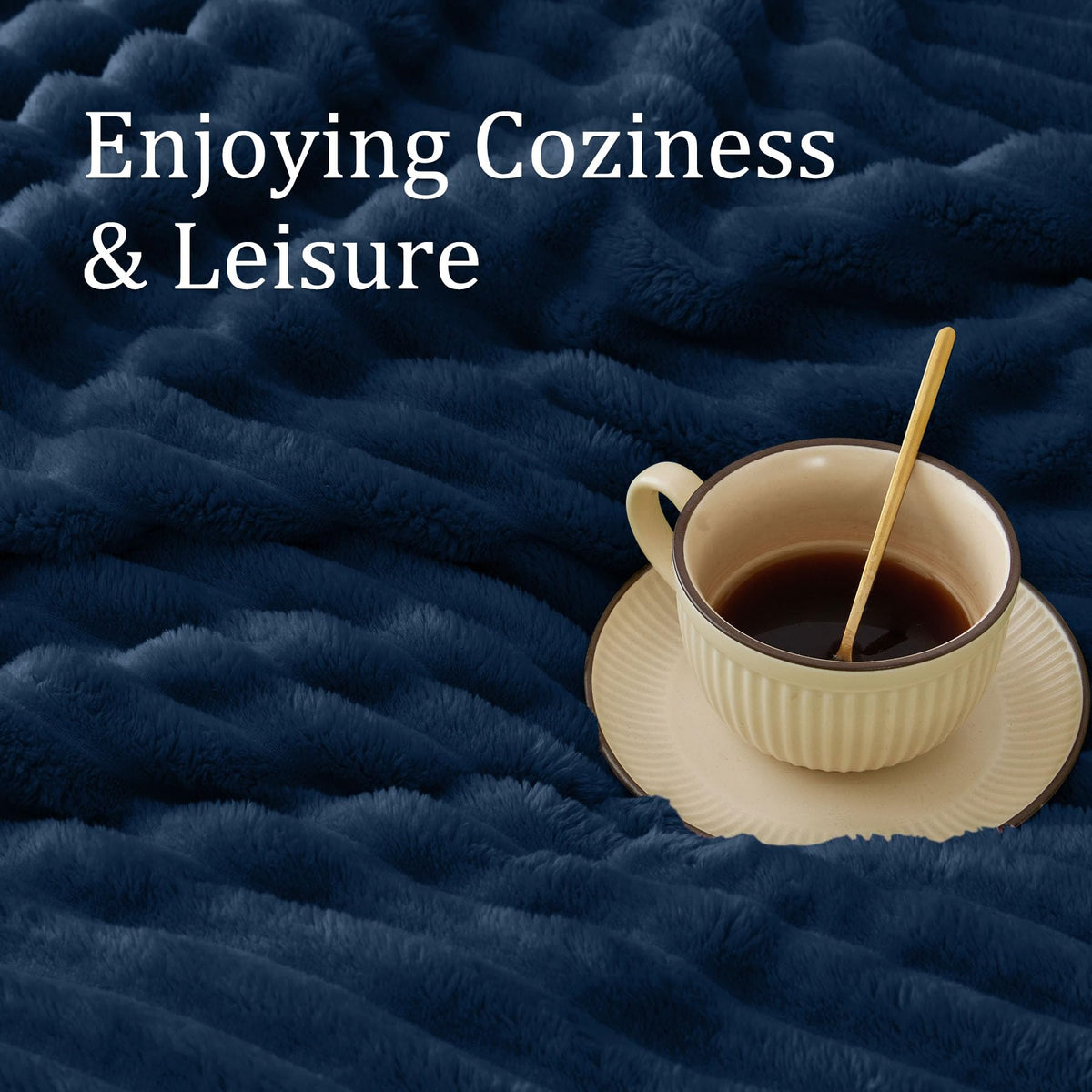 BEDELITE 300GSM navy fleece blanket ready for couch or bed