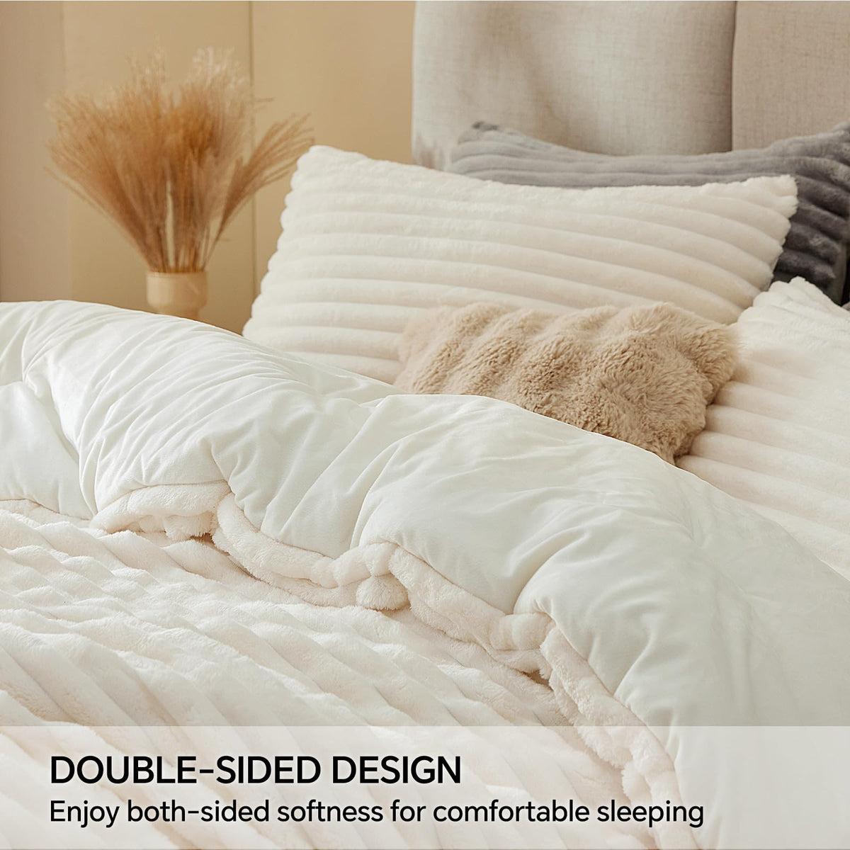 BEDELITE fleece twin comforter set, striped pattern, stylish warmth for bedrooms