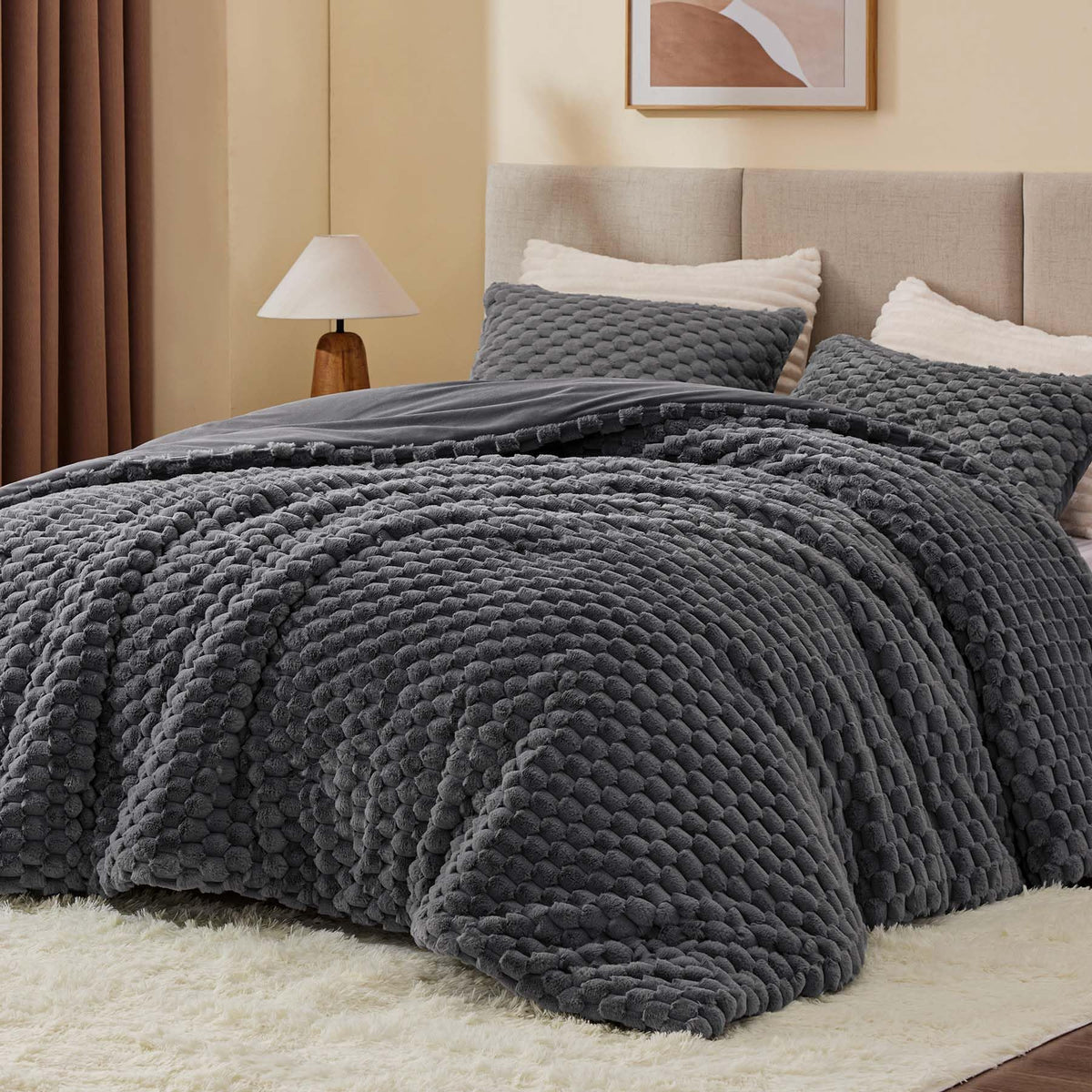 BEDELITE fluffy king size comforter in grey fleece for cozy warmth