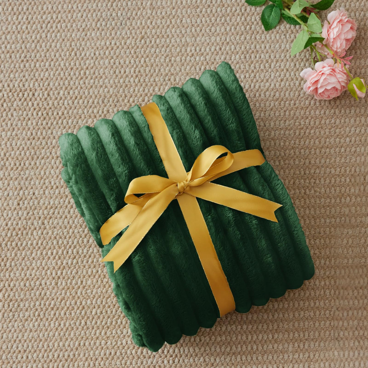 BEDELITE forest green fleece throw on couch with soft drape