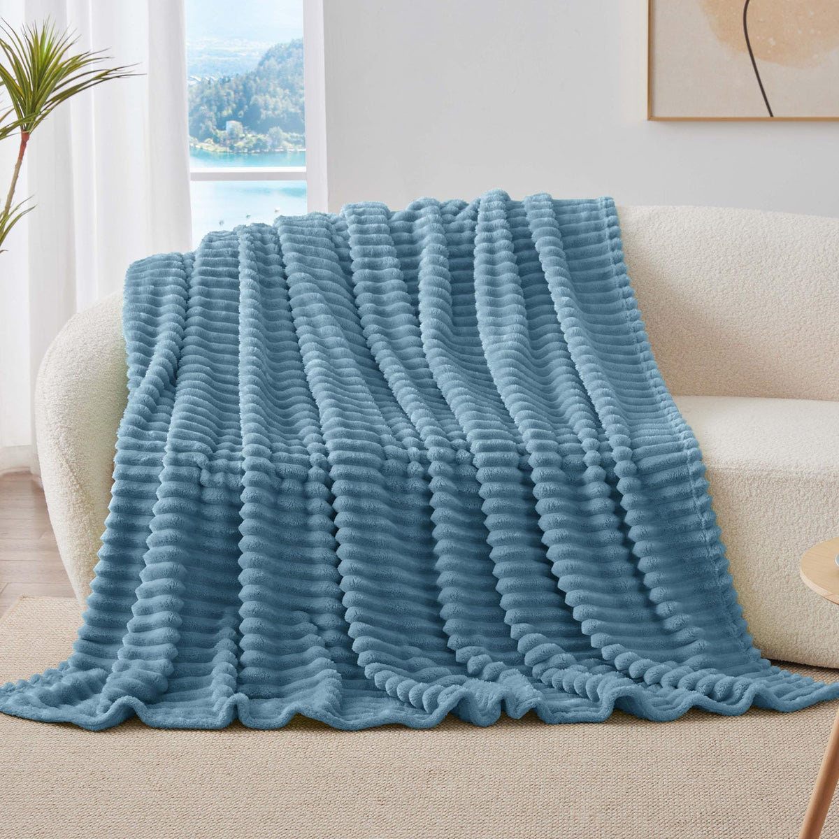 BEDELITE gift-ready blue throw makes a thoughtful housewarming or holiday present.