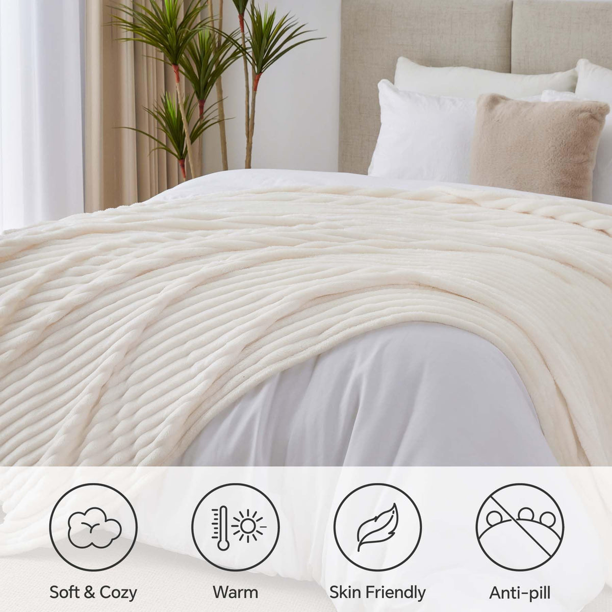 BEDELITE King Size Blanket stripe detail close-up highlights plush texture.