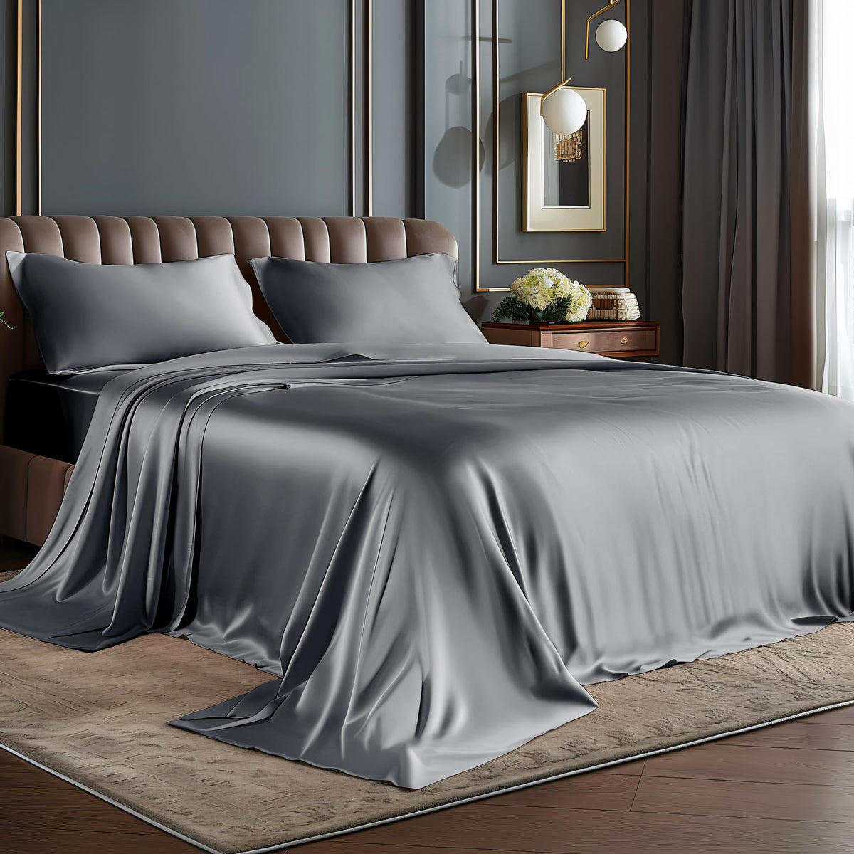 BEDELITE king size satin sheets close-up texture showing silky softness for hair and skin.