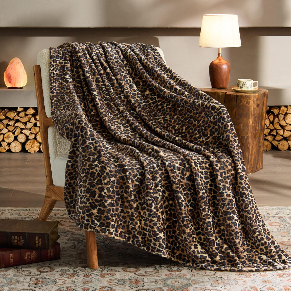 BEDELITE leopard blanket drape adds chic, cozy vibes to living spaces.