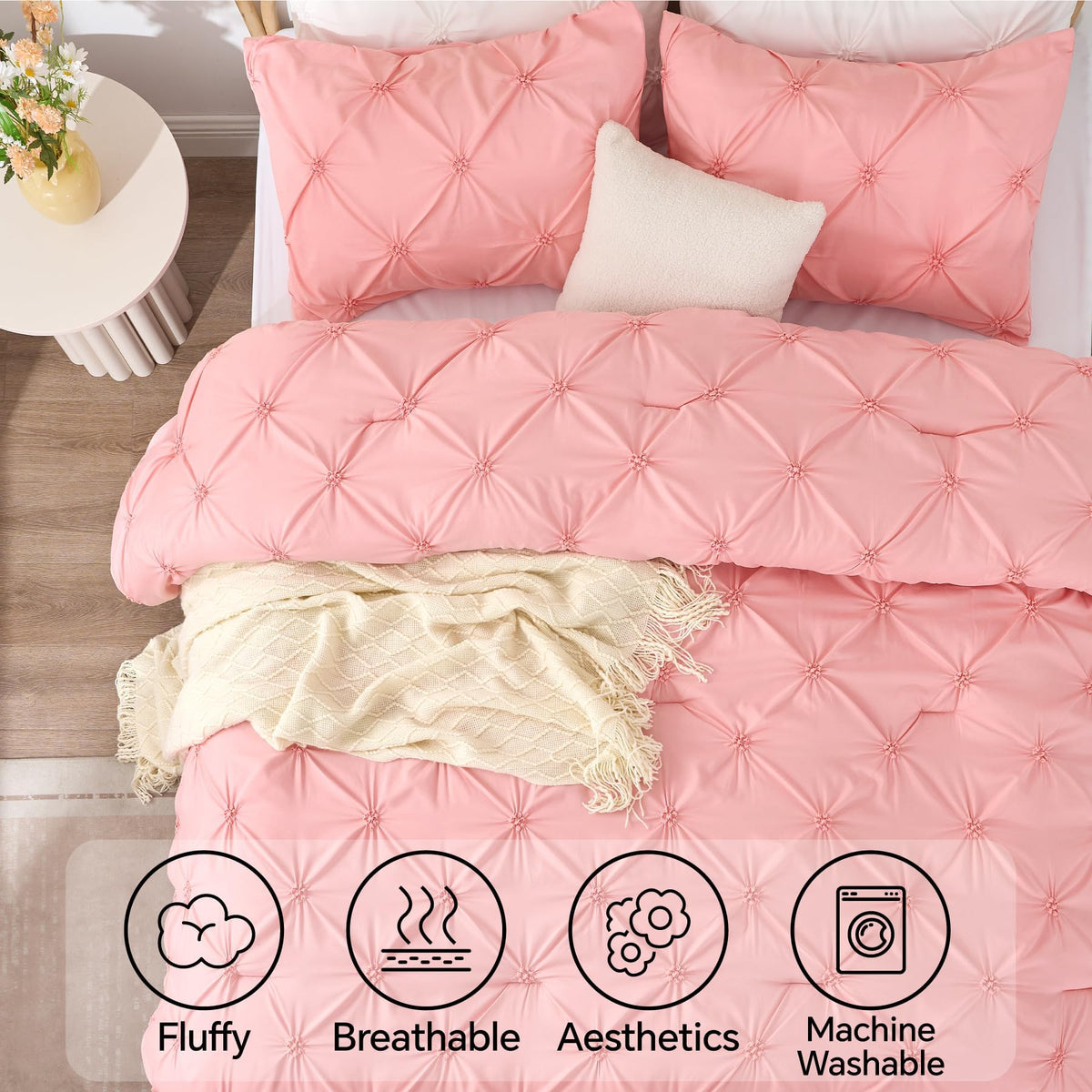 BEDELITE Pink Comforter Full pillowcases closeup emphasizes softness and fit
