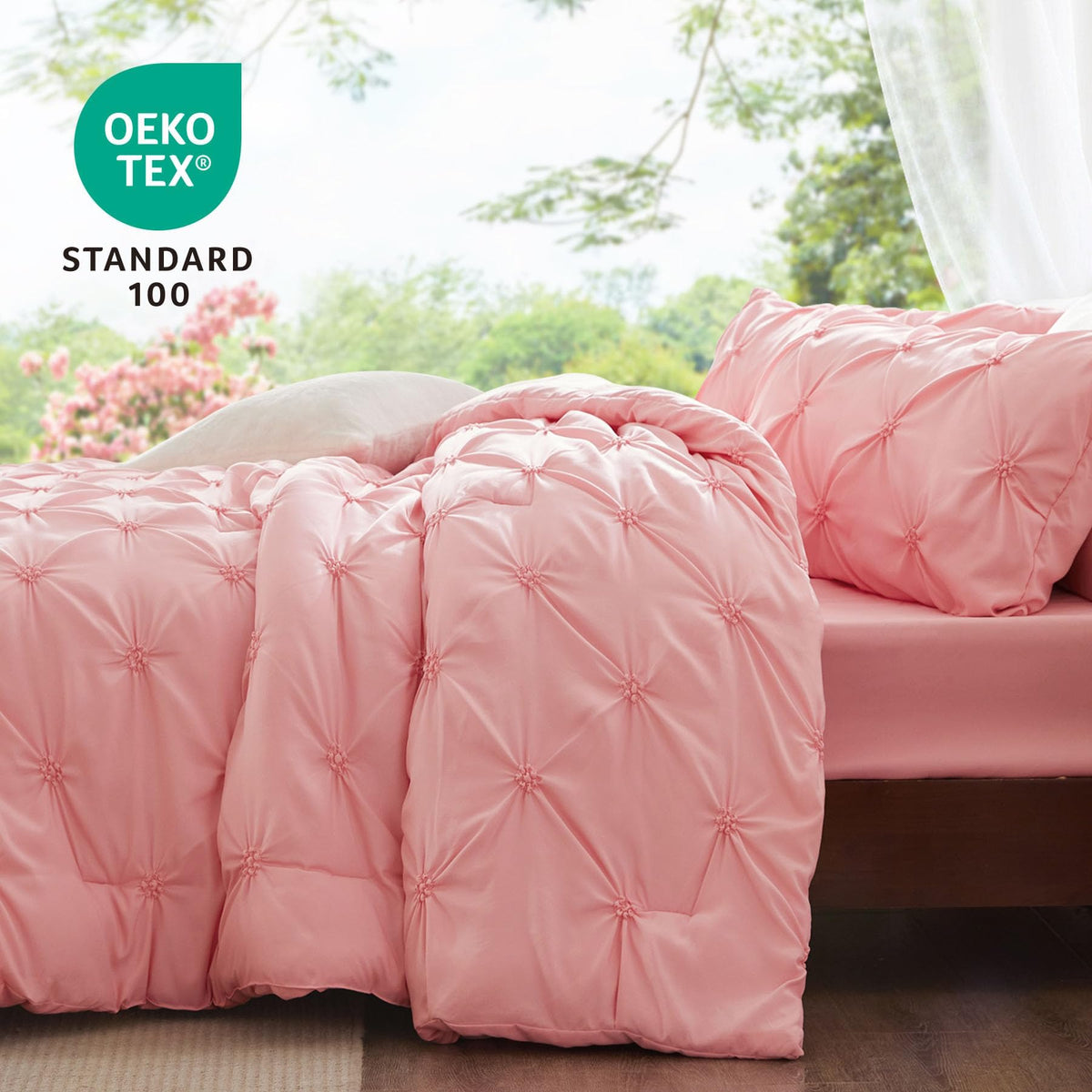 BEDELITE Pink Comforter Full pintuck detail highlights texture and coziness