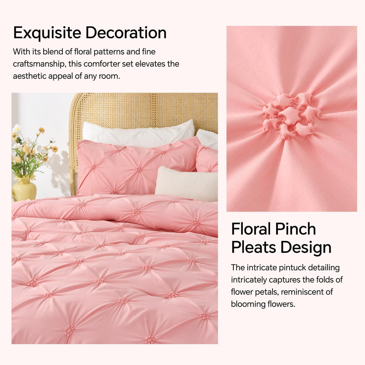 BEDELITE Pink Comforter Full texture closeup reveals breathable, silky-soft cover