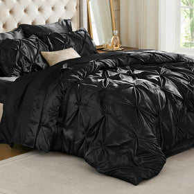 BEDELITE satin comforter queen front view shows pintuck design for chic styling.