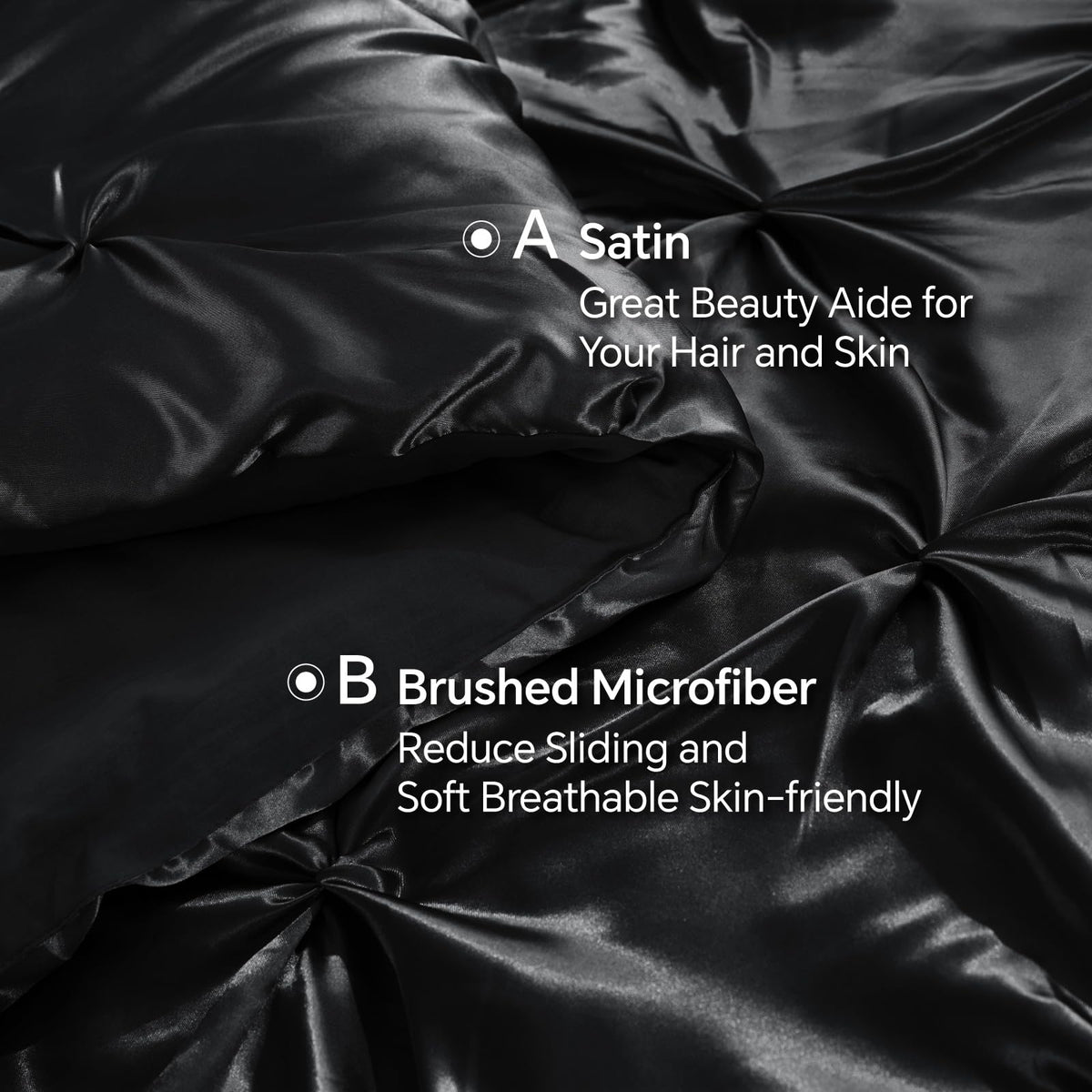 BEDELITE satin comforter queen satin reverse shown for dual-sided softness.
