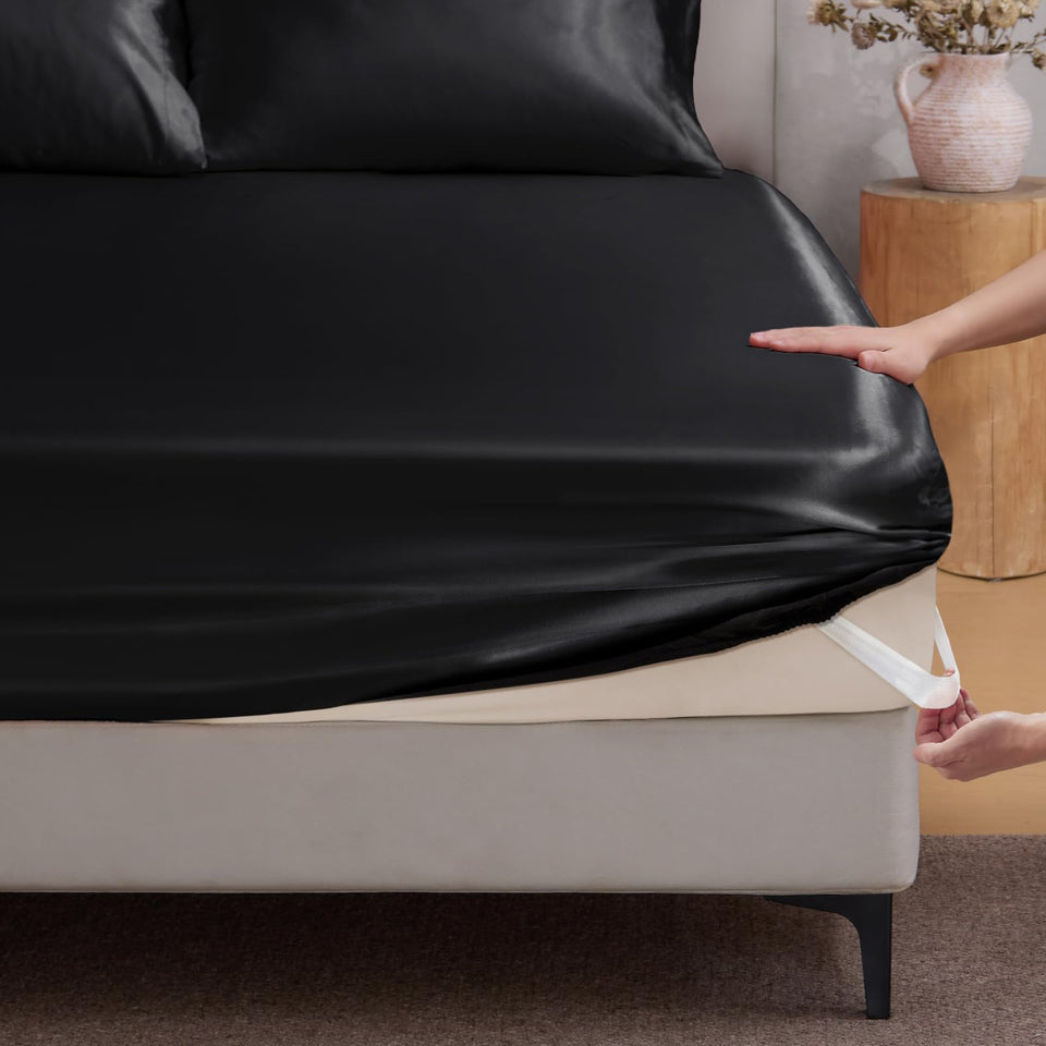 BEDELITE satin fitted sheet king close-up fabric texture for silky comfort