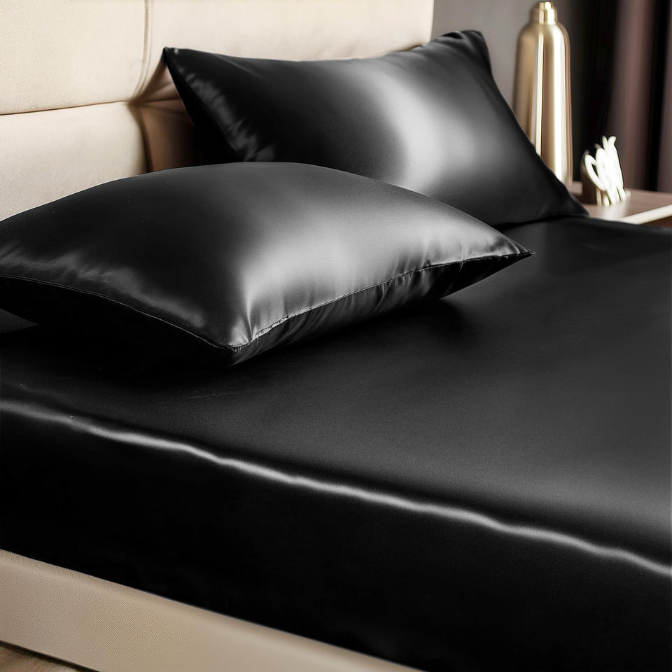 BEDELITE satin queen fitted sheet close-up reveals silky texture for luxurious sleep