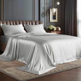 BEDELITE satin sheets queen deep-pocket fitted close-up, smooth touch for luxurious sleep
