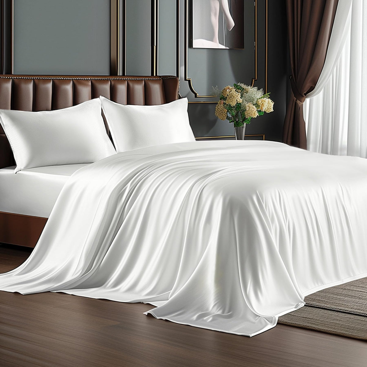 BEDELITE satin queen flat sheet showing silky texture for luxurious sleep