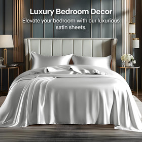 BEDELITE satin sheets queen flat sheet shown, silky finish enhances comfort all night