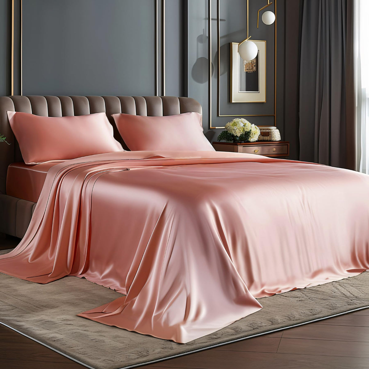 BEDELITE satin queen flat sheet in rose pink with silky texture for smooth sleep
