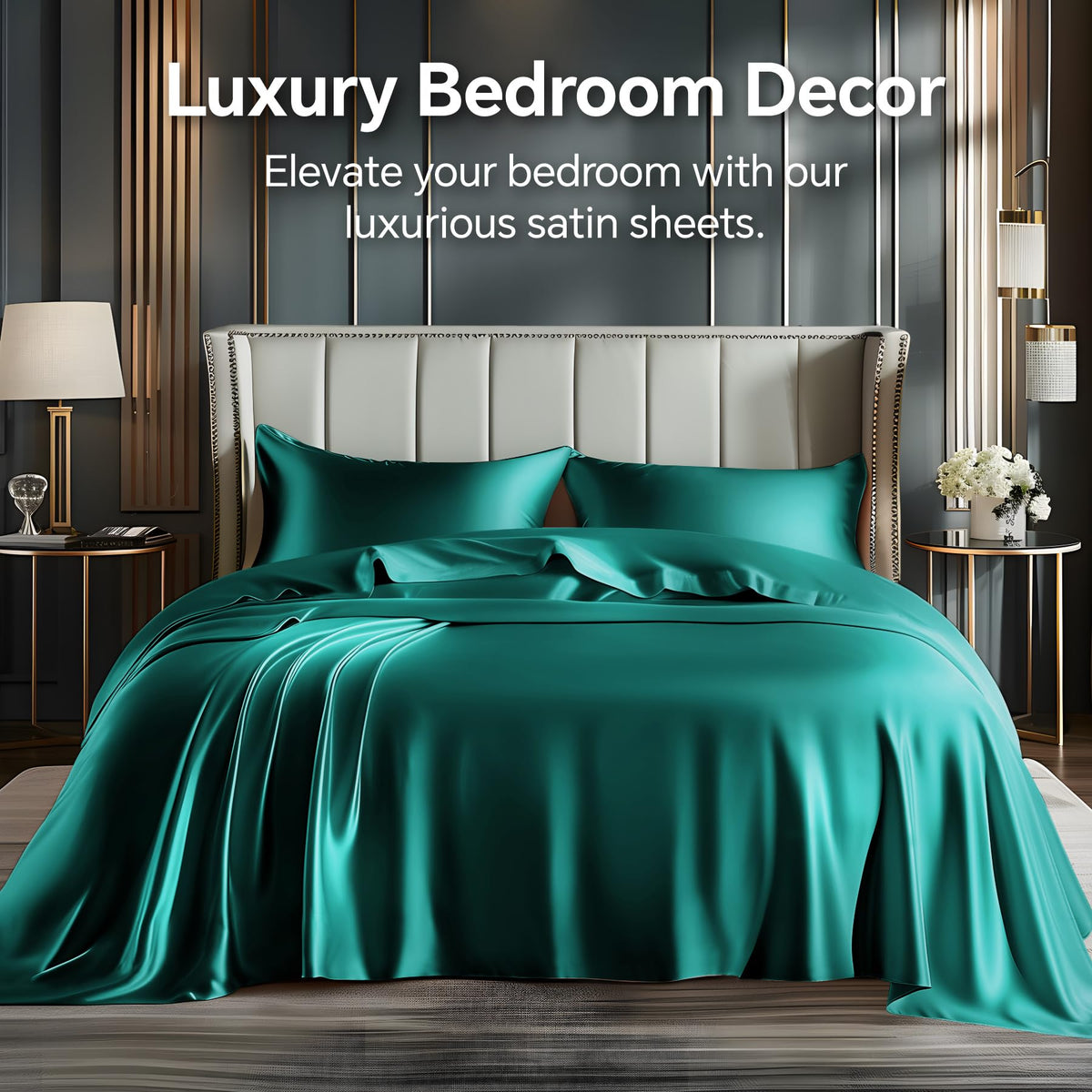 BEDELITE satin sheets teal colorway, vibrant hue enhances decor