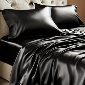 BEDELITE satin sheets on a bed highlight silky softness for luxurious sleep