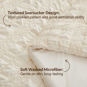Bedelite seersucker texture close-up showing wrinkle-resistant finish and premium feel