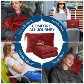 BEDELITE burgundy travel blanket provides 65x40 inch coverage for travel seating.