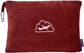 BEDELITE burgundy travel blanket with luggage sleeve for hands-free travel comfort.